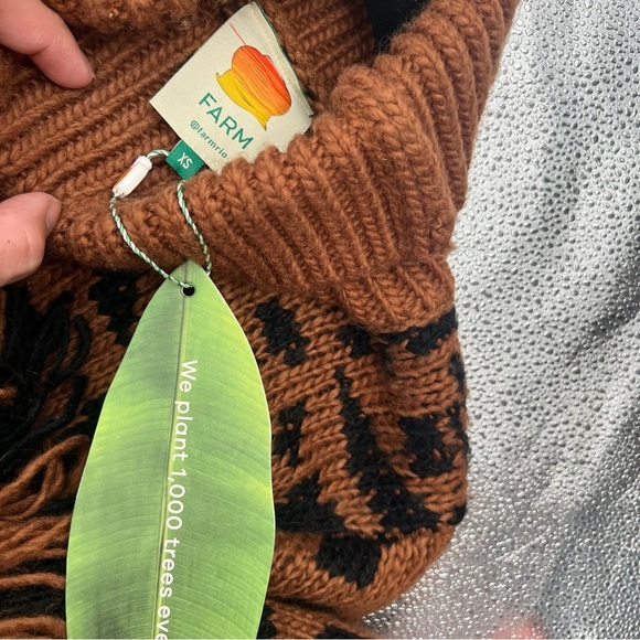 NWT FARM Rio Caramel Leopard Turtleneck Wool Sweater Knit Fleece Pullover XS - Picture 13 of 15